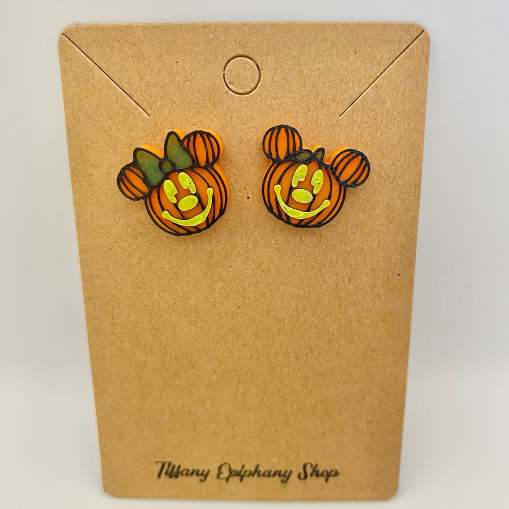 Disney inspired Mickey & Minnie Jack-O-Lantern Stud Earrings NWT